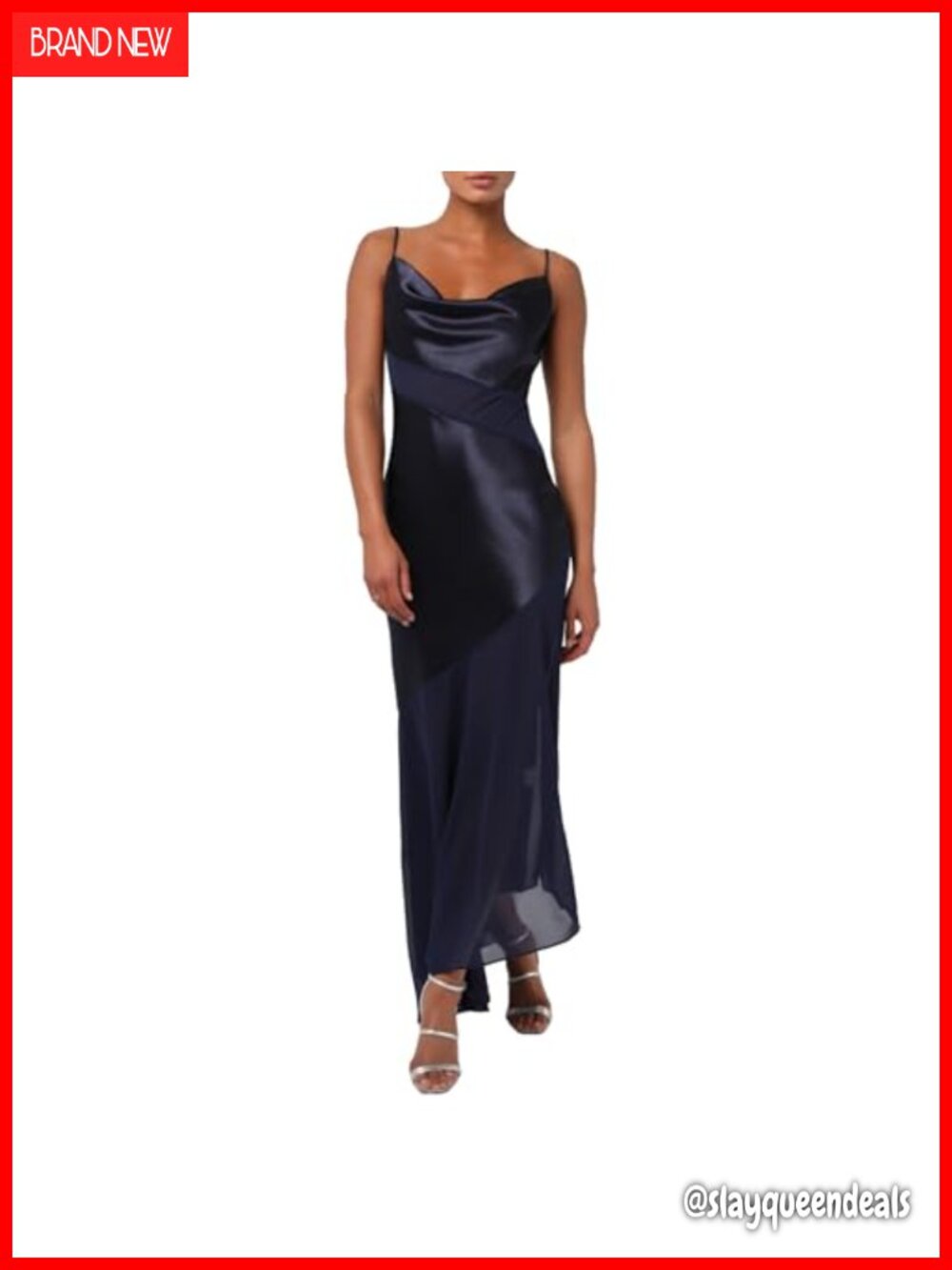 Satin Asymmetrical Cowl Neck Maxi Dress Formal Evening